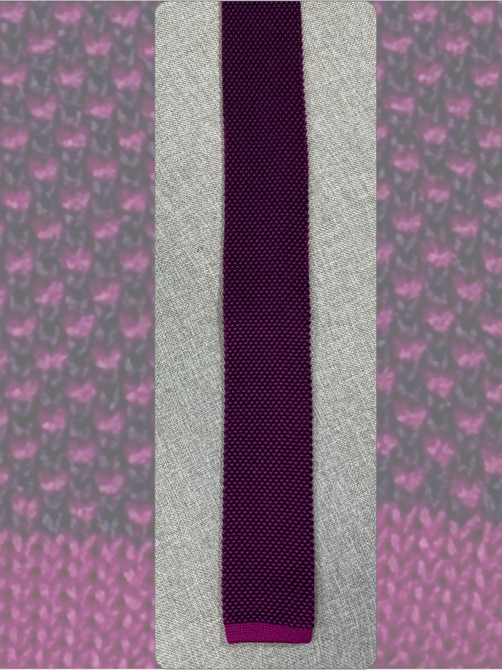 Knit Silk Tie Square End Two Tone Purple Navy Magenta Tip Skinny Mod